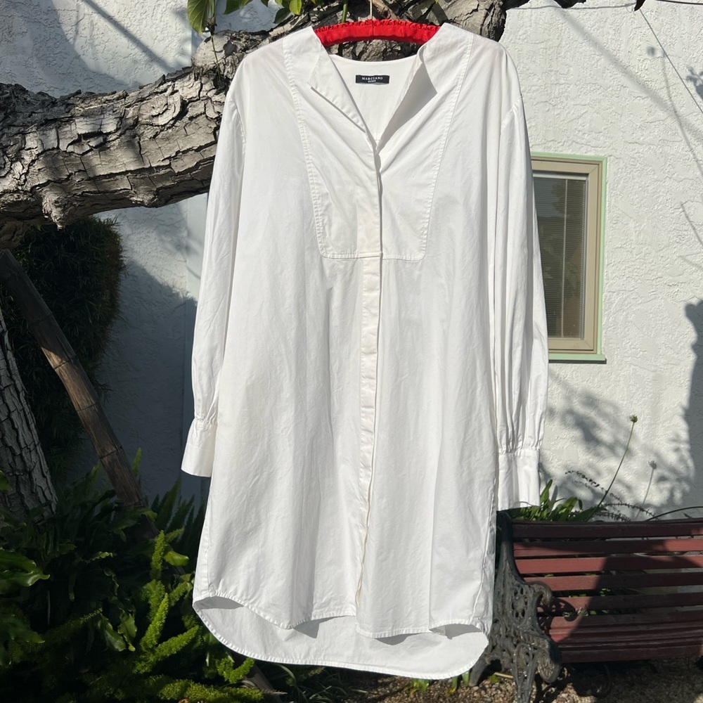 Guess Marciano Crisp White Cotton Shirtdress | Button-Down Bib-Front Dress | S